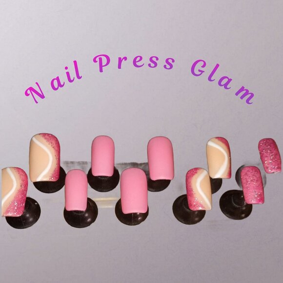 24-pc Pink Matte Sparkle Swirl Press-on Nail Set - Picture 1 of 7